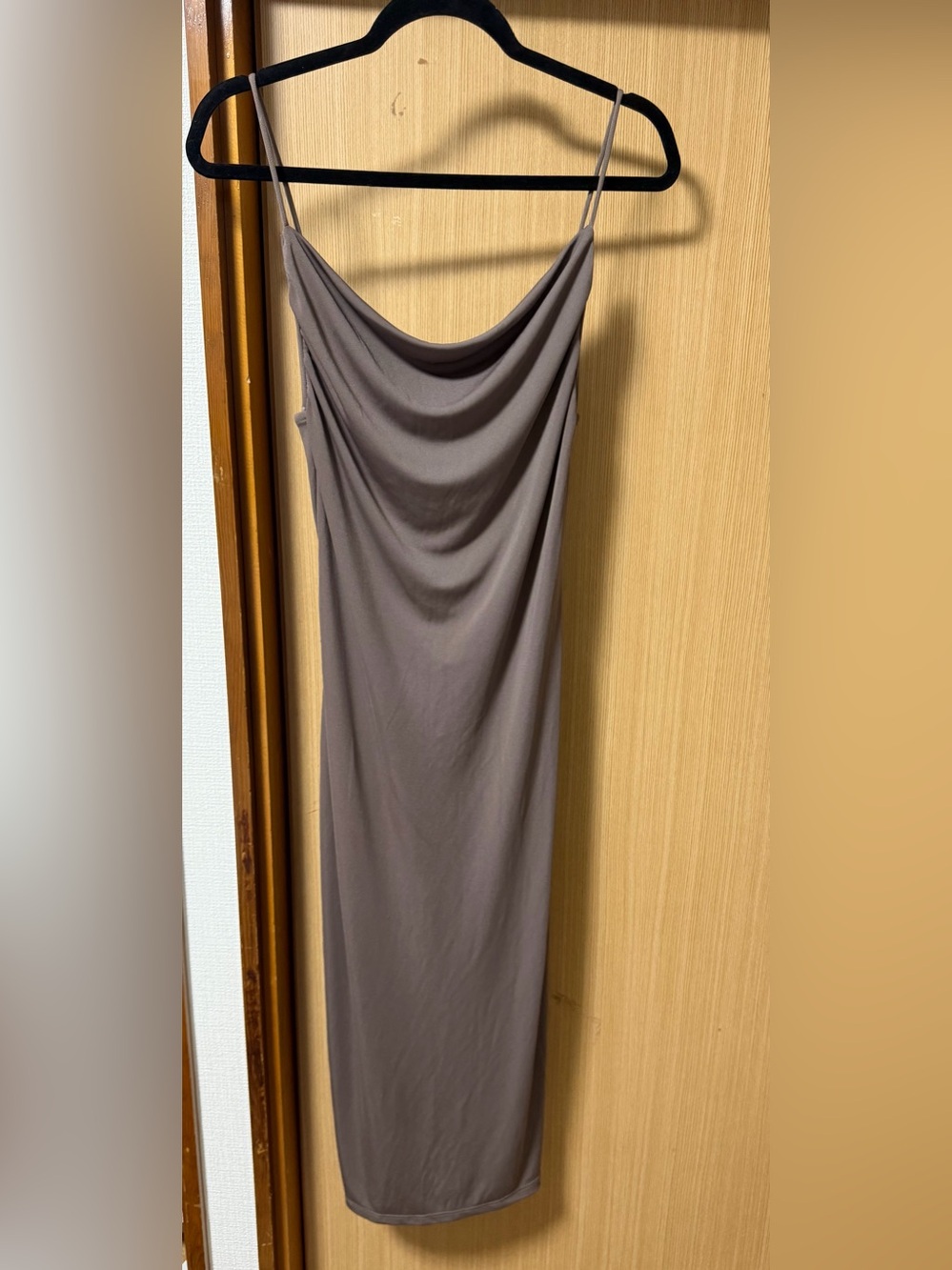 Zara Taupe Cowl Neck Midi Slip Dress